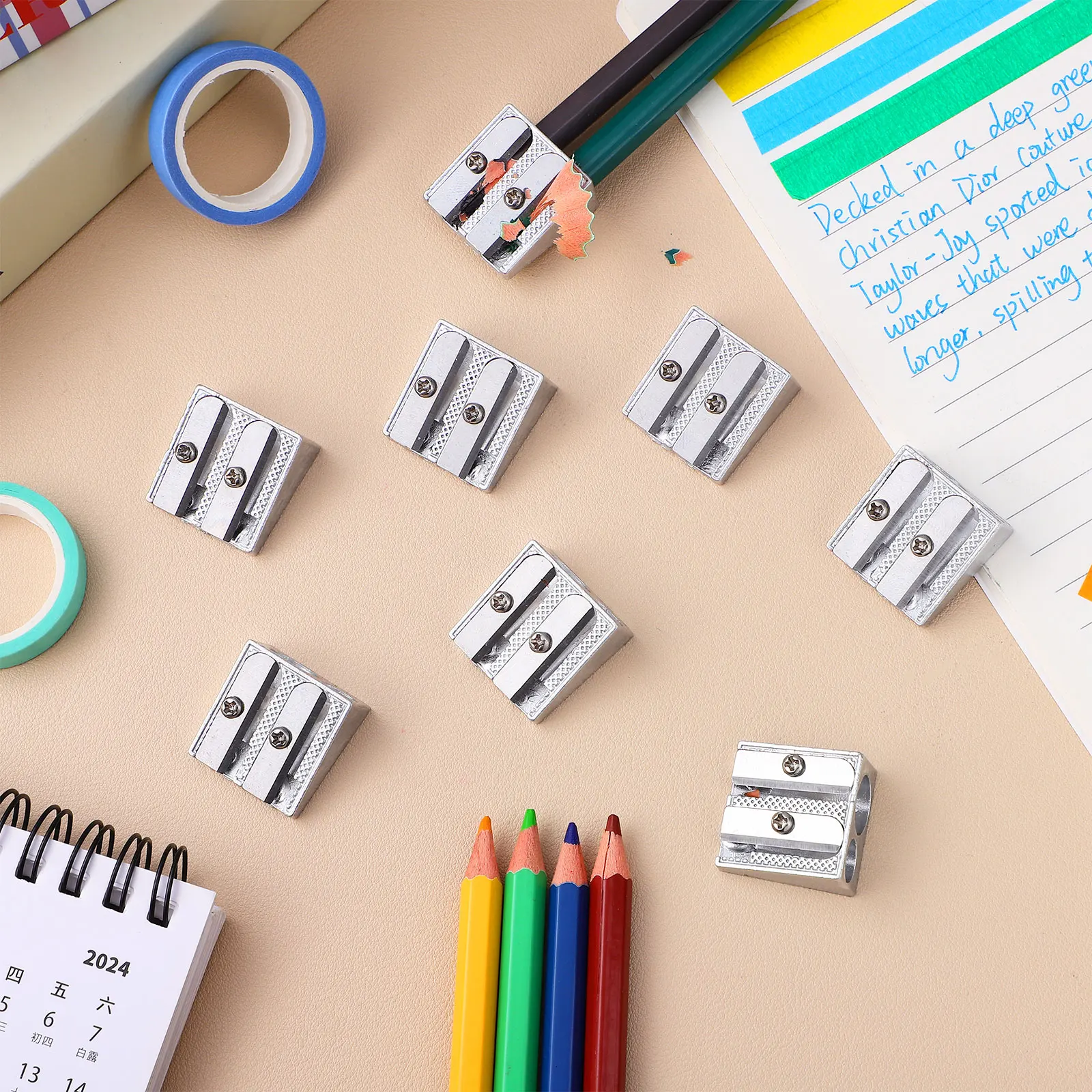 

20 pcs Aluminum Alloy Pencil Sharpener 25x23x12mm Dual Holes Portable School Office Desk Accessories Manual Sharpening Student