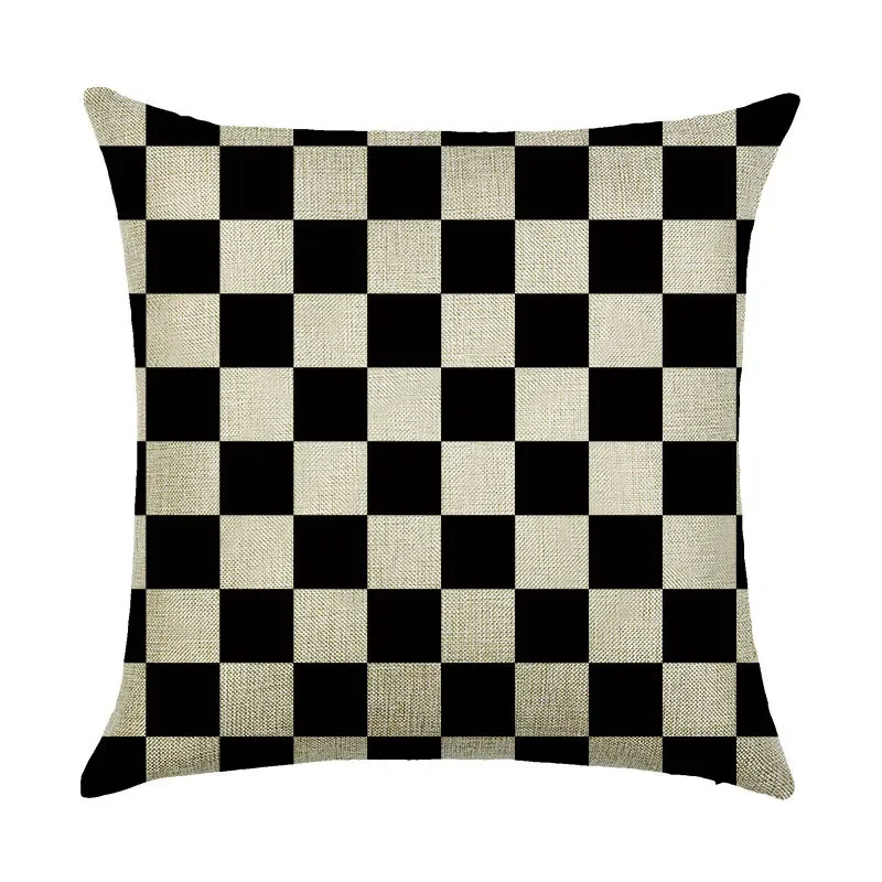 Black and White Abstract Geometry Linen Pillowcase Home Sofa Decorative Cushion Cover 45*45cm