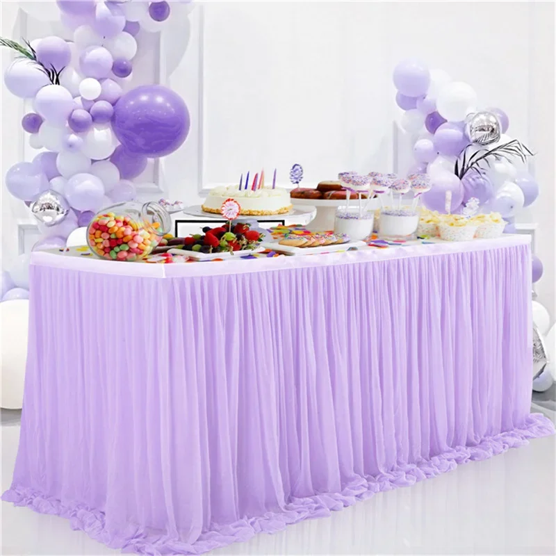 

6FT/9/14FT Purple Tulle Table Skirt Wedding Party Tutu Tableware Cloth Baby Shower Gender Reveal Birthday Party Home Decoration