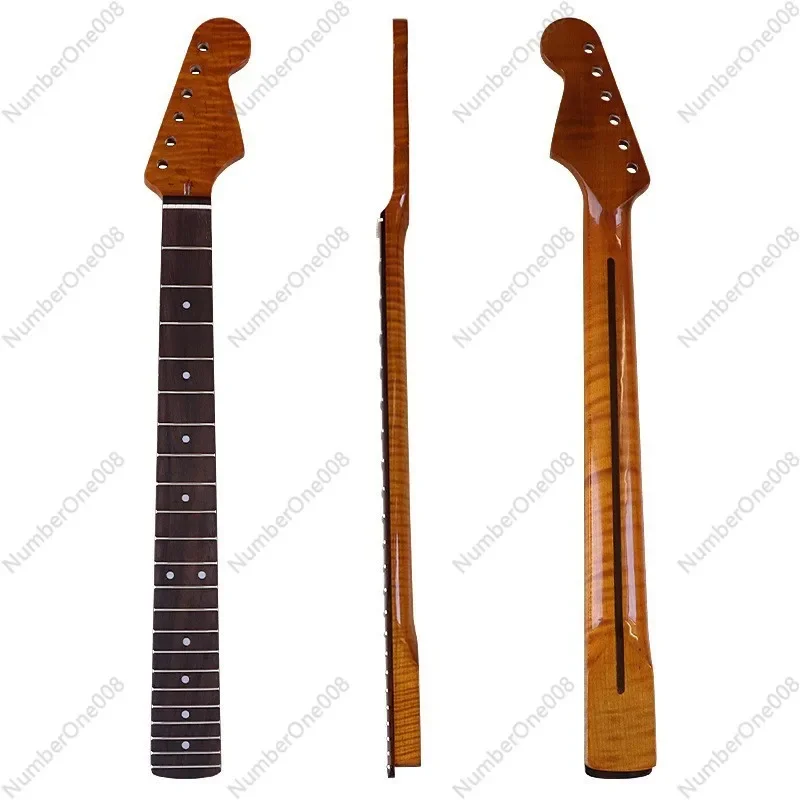 6-String 22-fret Tiger ST Neck Roasted Maple Neck Electric Guitar Neck Plus Maple Bright Matte Cow Bone Pillow Guitar Handle