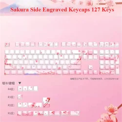 Sakura Pink Side Engraved Keycap Set PBT Translucent 127 Keys for MX Switch 60/84/90/104/108 Mechanical Keyboards