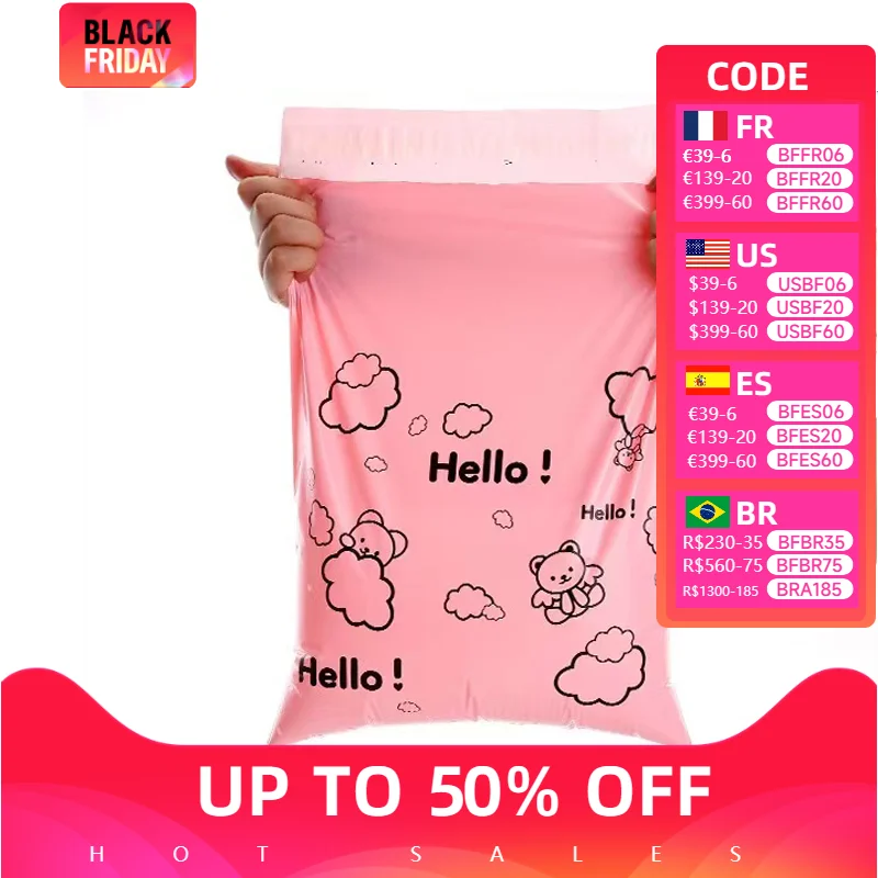 50Pcs/Lots Packaging Bags Pink Waterproof Logistics Clothing Postal Pouch Custom Logo Plastic Shipping Mailing Bag