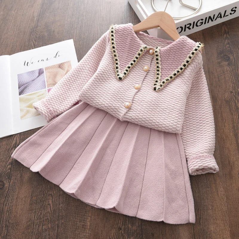 Bear Leader Baby Girl Casual Clothing Sets Winter College style Outfits Clothes Sets Sweater Top Suspender Skirt Fashion Outfits