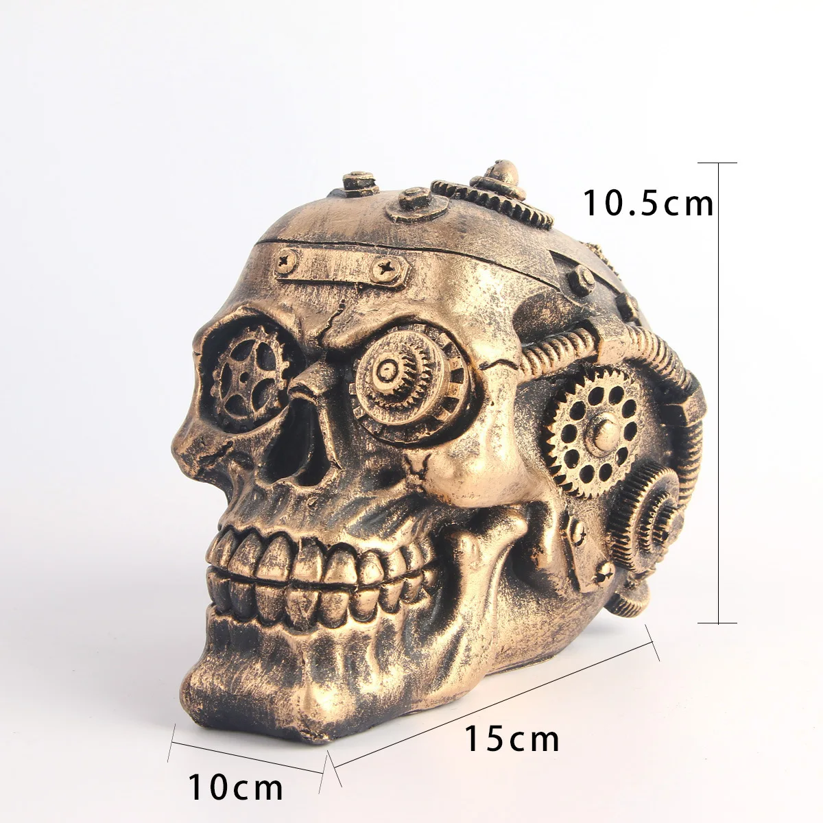 Halloween Steampunk Skull Home Decor Skeleton Cranium Figurine Cyborg Protruding Gearwork Statue Resin