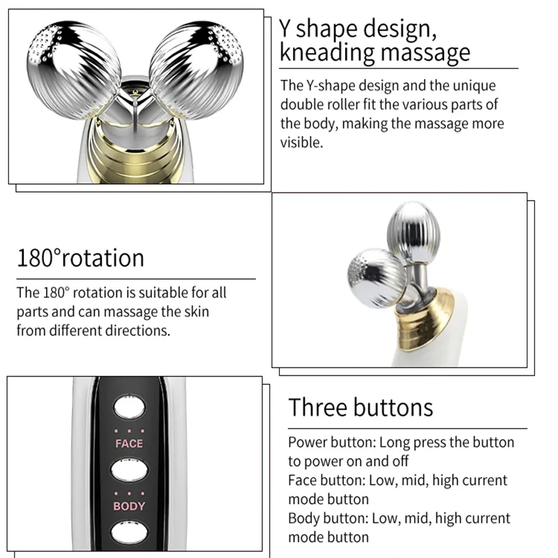 KAKUSAN 電気 Y 字型微電流 3D フェイスリフティングローラー EMSRF マイクロ振動フェイシャルリフティングボディローラーマッサージャー