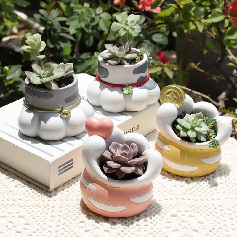 

Креативный мультяшный цветочный горшок с когтями Lucky Cat, полимерный сочный горшок для украшения домашнего стола, милый садовый декор