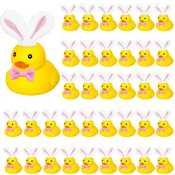 6/12/24/36 Set Easter Rubber Duck with Plush Rabbit Ears Small Bow Rubber Ducks Toys for Shower Holiday Decor