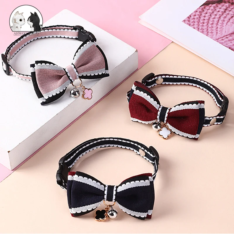 New Cute Pet Girl Cat Dog Collar Adjustable Bow Bells Collar Cat Necklace Fashion Accessories Pet Puppy Kitten Pendant Supplies