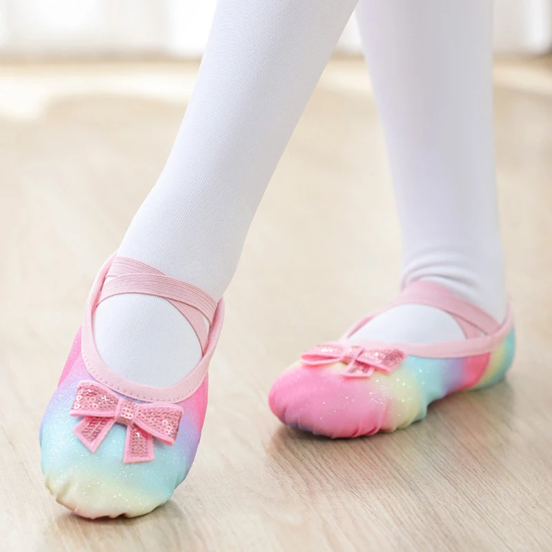 

Балетная танцевальная обувь, тапочки на плоской подошве для йоги, тренажерного зала, блестящие детские балетки, детская танцевальная обувь для практики, тренировочная обувь на мягкой подошве