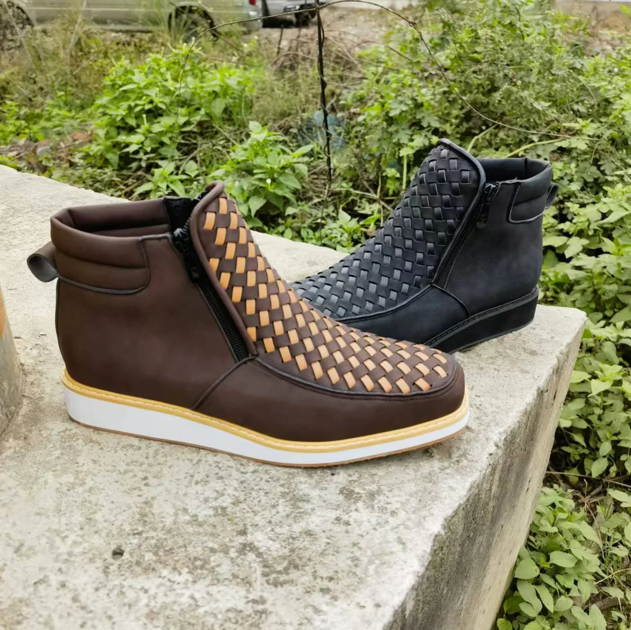 Neue Independent Station Western-Stil Handgewebte Cowboystiefel mit Seitenreißverschluss, niedrigem Schaft, aus PU-Leder, Damenschuhe mit flachem Absatz, Frühling Au... – Detail 6