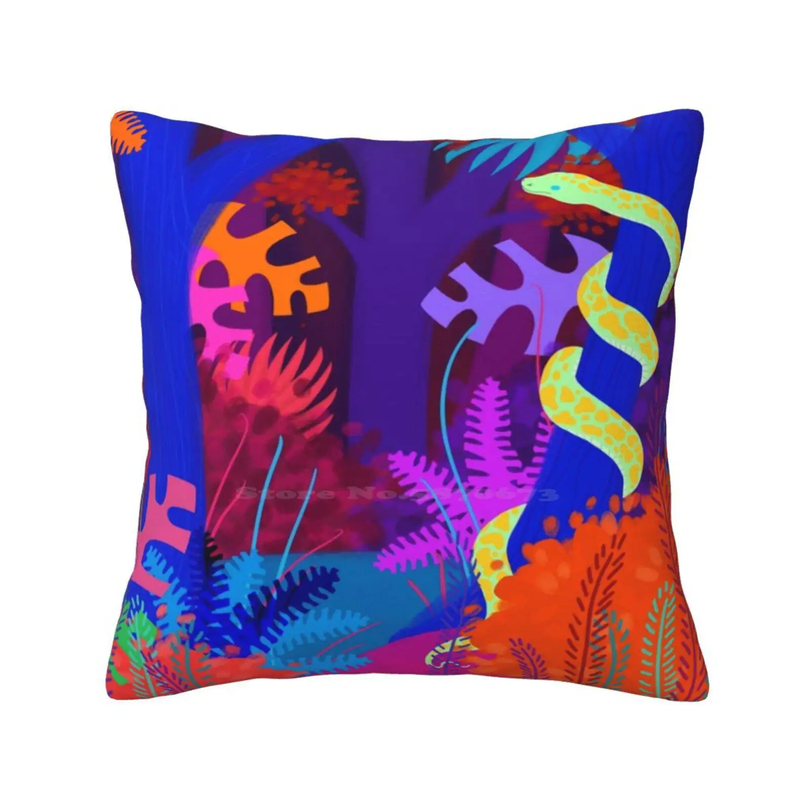 Funky Python Home Sofa Car Cushion Cover Pillowcase Boa Snake Python Anaconda Reptile Colorful Multicolored Rainbow Forest