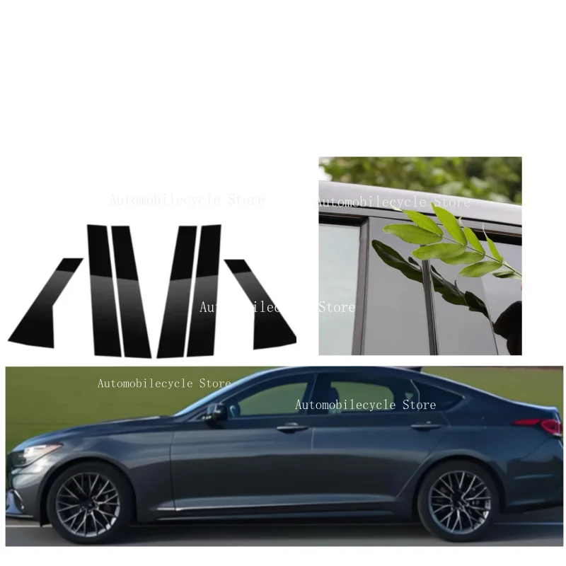 Glossy Black Pillar Posts Fit For HYUNDAI GENESIS G80 Sedan 2015-2022  Window Moulding B C Center Sticker Cover Silver Carbon
