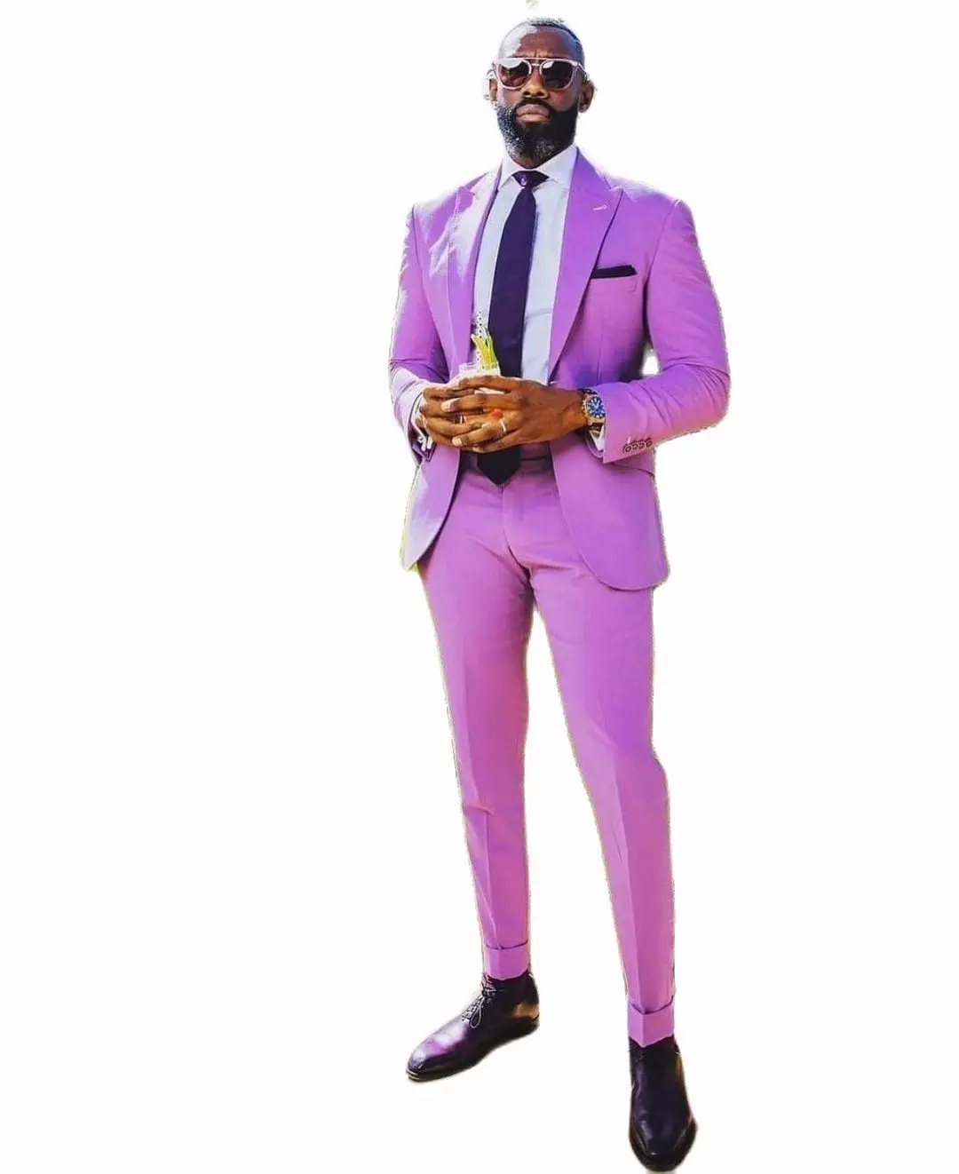 Causal African Summer Purple Peak Lapel Men Suits Wedding Slim Fit Groom Tuxedo Terno Masculino Prom Blazer 2 Pc Jacket Pant