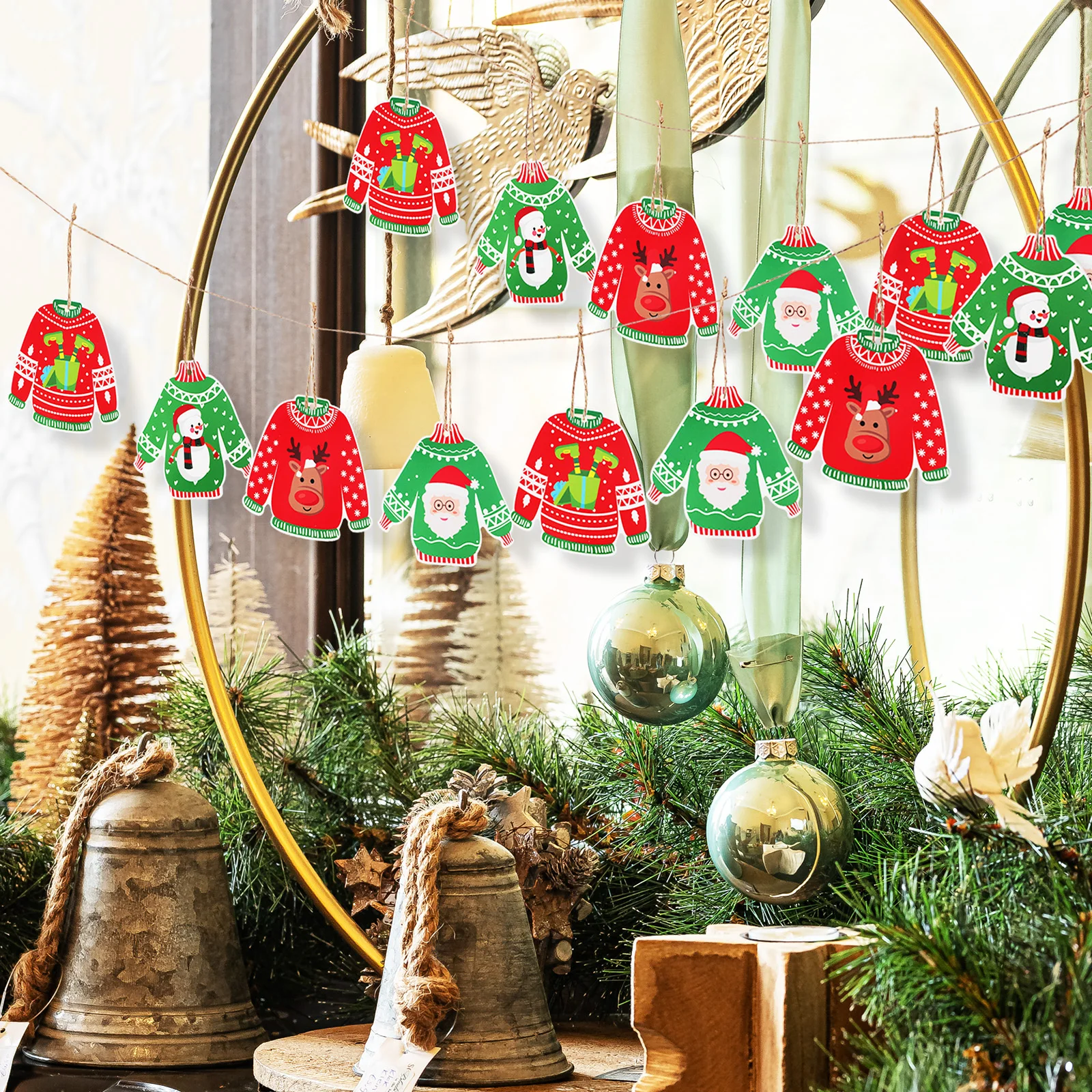 

48 Pcs Christmas Tree Ugly Sweater Pendant Hanging nament Xmas Decor Themed Pine Holiday Party Festive Home Tree