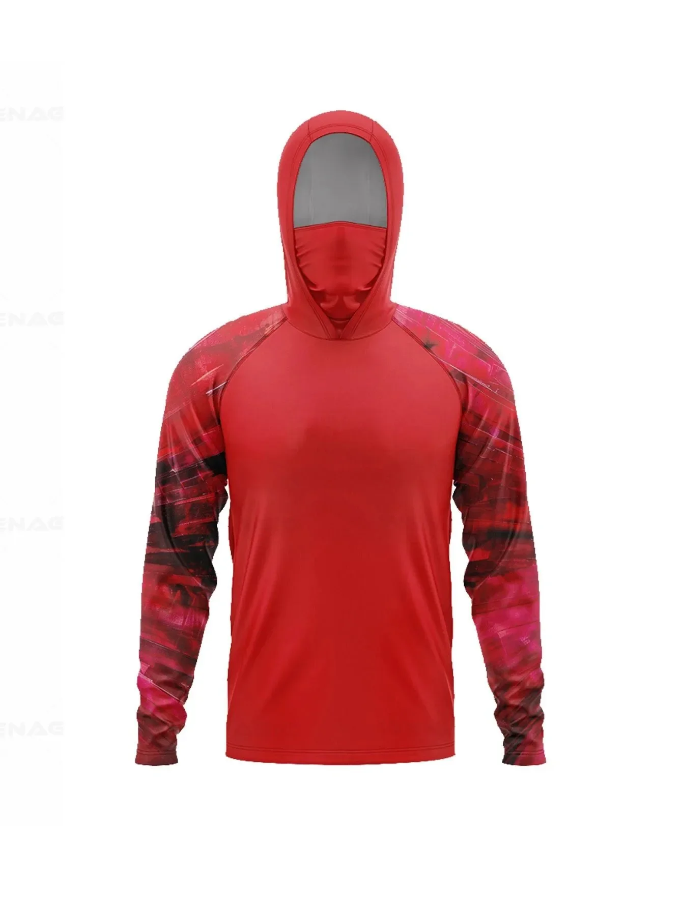 Herren-Angelhoodie mit UPF50+ und Gesichtsmaske, Farbblock-Camo-Print, schnelltrocknend, langärmelig, Sonnenschutz, Outdoor-Angeloberteil – Detail 7