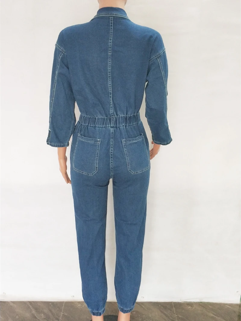 Streetwear Denim Jumpsuits Women Summer Clothes Half Sleeve Button Up Long Rompers Playsuits One Pieces Jeans Pants Outfits