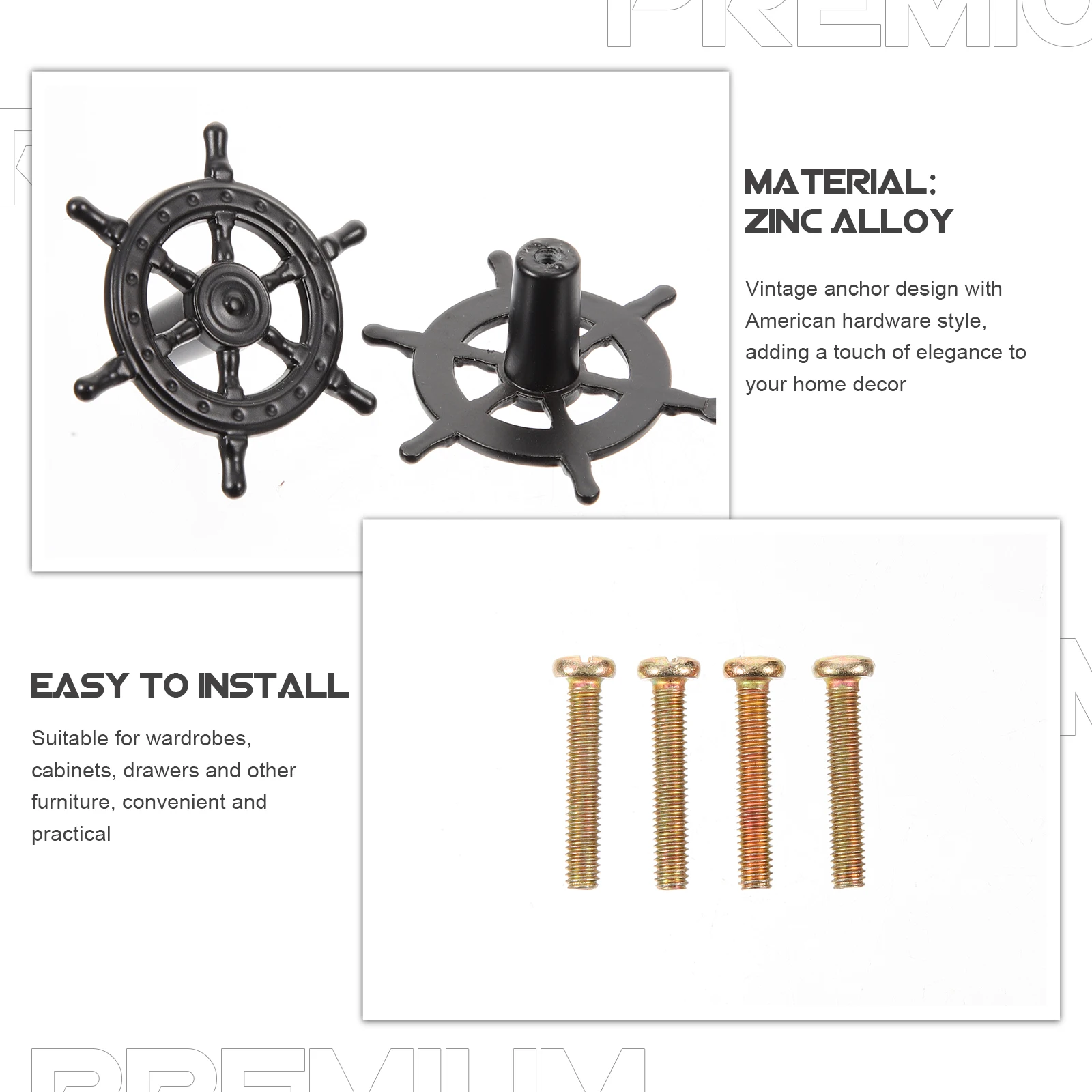 

4 Pcs Vintage Anchor Door H Alloy Drawer Pulls Furniture Accessory Wardrobe Cabinet Knobs Single Hole Black