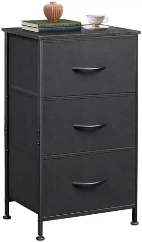 

WLIVE 3-Drawer Fabric Dresser - Charcoal Black, Steel Frame, Wood Top, Compact Storage for Bedroom & Hallway