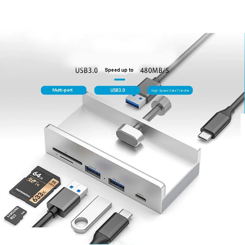 

Aluminum Type C 4 Port USB 3.0 HUB Phone Holder SD TF USB Memory Card Reader DC Power Adapter Splitter Multiple Extend Dock