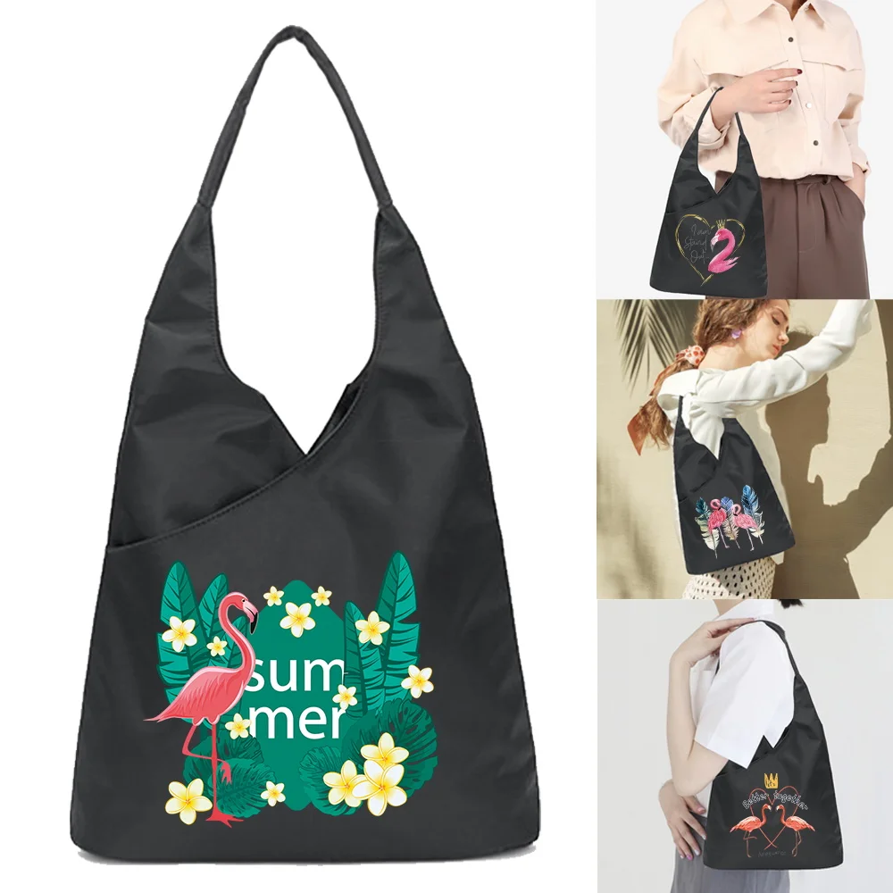 Reusable Foldable Shopping Bag High Quality Large Size Tote Bag Eco Bag Waterproof T-shirt Bag Shopkeeper Bags Flamingo Handbags