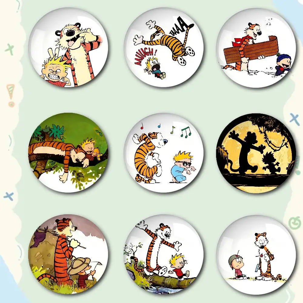 C-Calvin And H-Hobbes Badges Fashion New Hip Hop Versatile Round Metal Badge Cartoon Pin Gift Wholesale