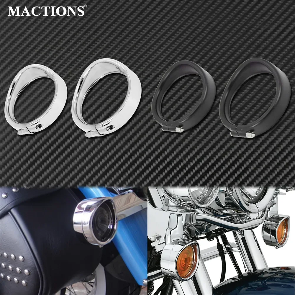 Motorcycle Bezel Visor Style Turn Signal Light Lamp Trim Ring With Rubber Rings For Harley Touring Softail FLHR Road King FLST