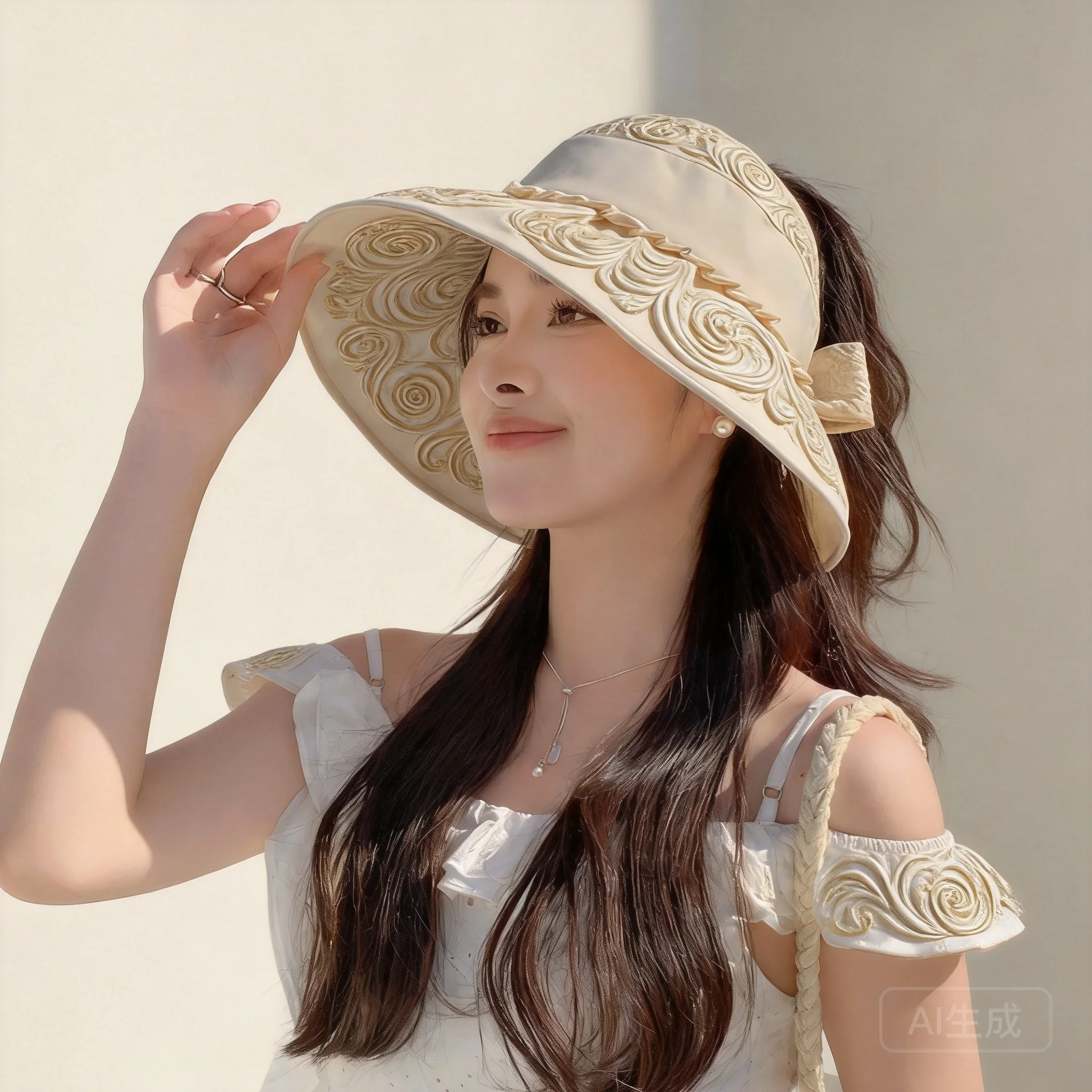 100% Cotton Women Wide Brim Empty Top Sun Hat Foldable Uv Protection Ponytail Bucket Hat With Bow Summer Outdoor Beach Travel