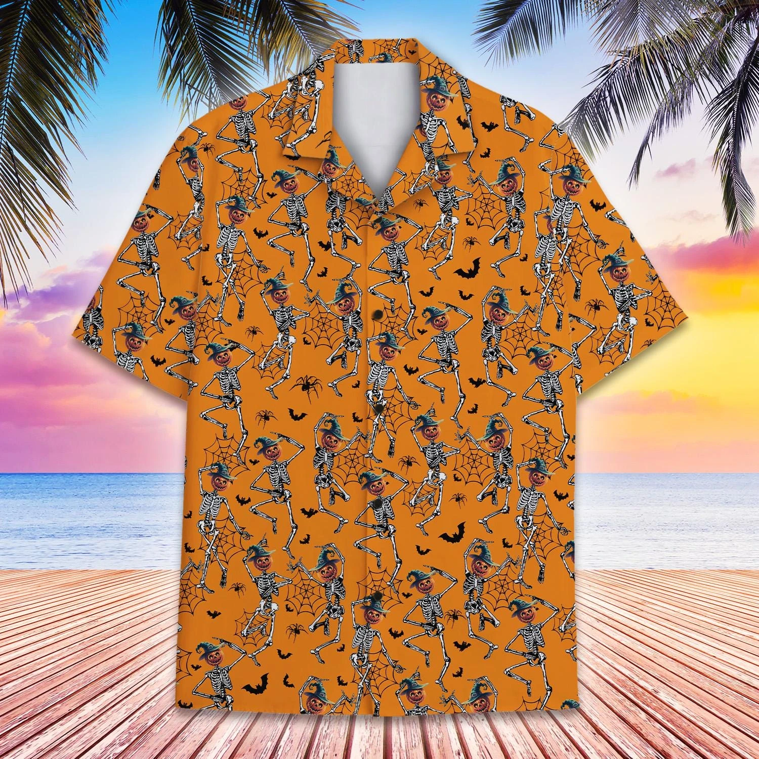 

2025 Skull Hawaiian Shirt Funny Halloween Vacation Shirts Grim Reaper Flamingo Pool Shirt For Unisex Tropical Skeleton Blouses