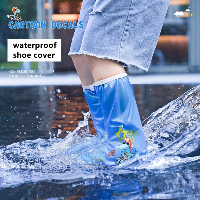 Children Rain Boots Non-slip Waterproof Rain Shoe Covers Kids Cartoon Dinosaur Galoshes Zip PVC Rain Shoes Cover