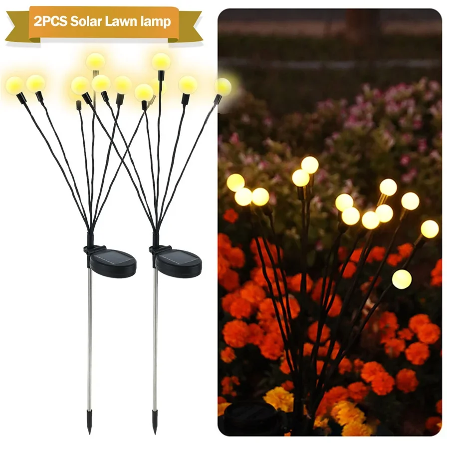 

2Pcs/lot Solar LED Light Outdoor Landscape Lawn Lamps Waterproof Firefly Ground Plug Lights for New Year Xmas Garden Decoration