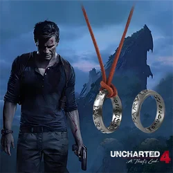 Movie Game Uncharted 4 Necklace Nathan Drake Cosplay Ring Leather Code Ancient Vintage Pendant Jewelry Prop
