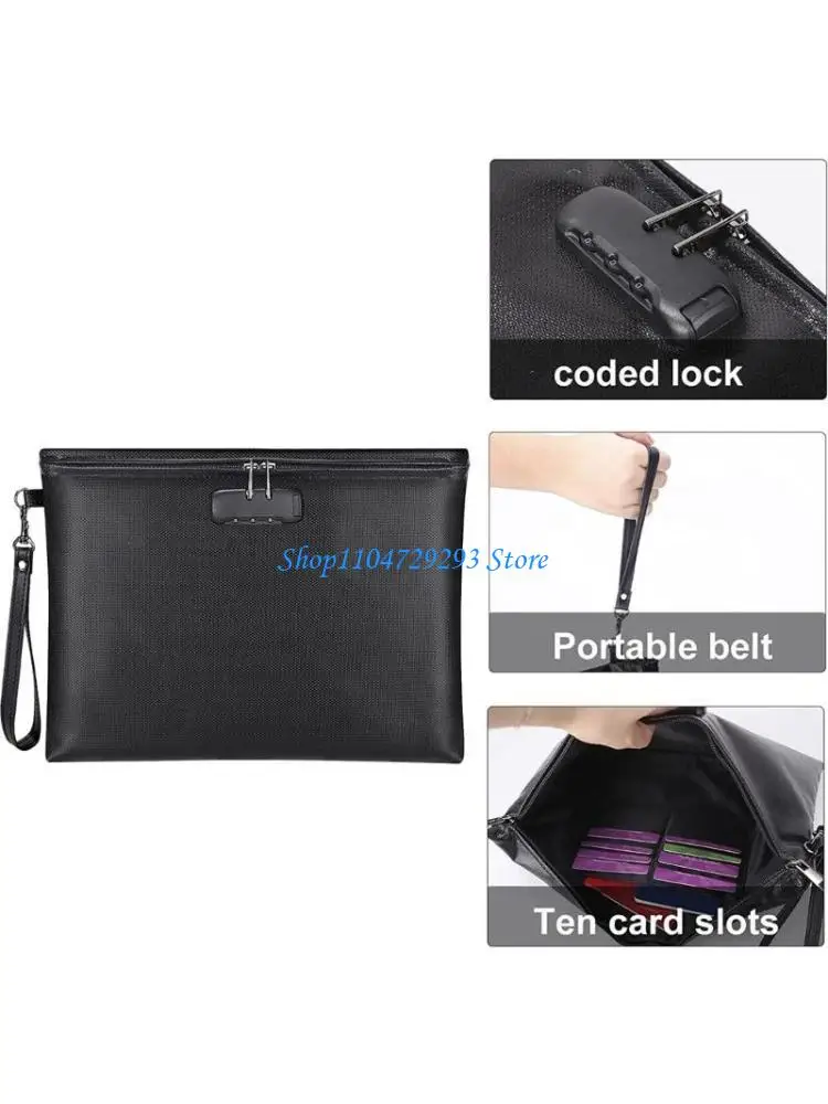 

Large Capacity Document Case File Bag with Code Lock, Temperature Resistant Cash Protective Bag Money Bag Zippered Bag