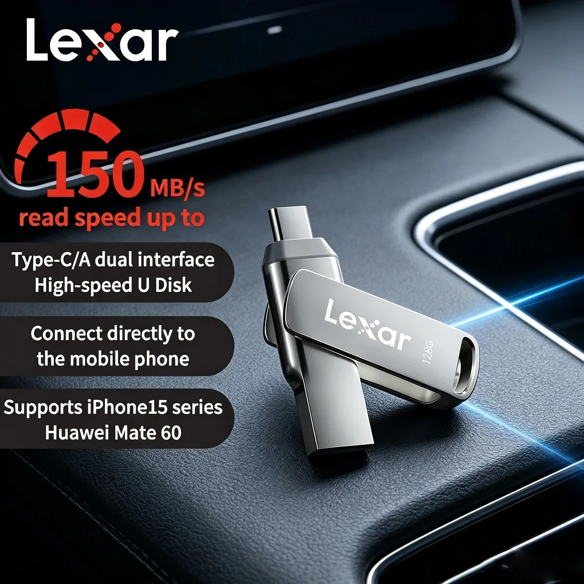 Original Lexar Type C USB 3.2 USB Flash Drive D40T Dual port USB Pendrive Mini U Stick Memory Stick Read Max 150mb/s 128GB 256GB
