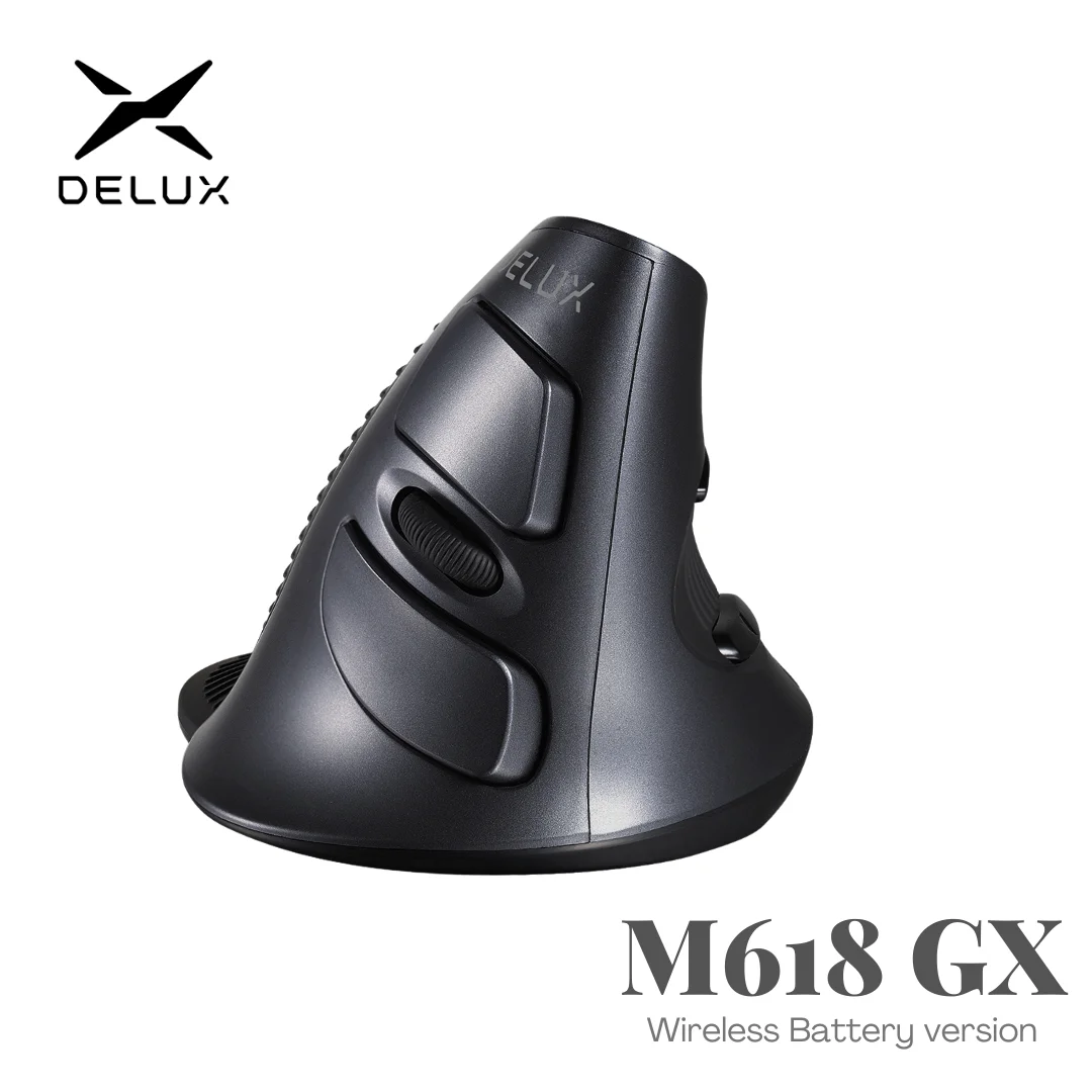 Delux M618 GX Ergonomic Vertical Wireless Mouse 6 Buttons 1600DPI Optical Mice With  For PC Laptop