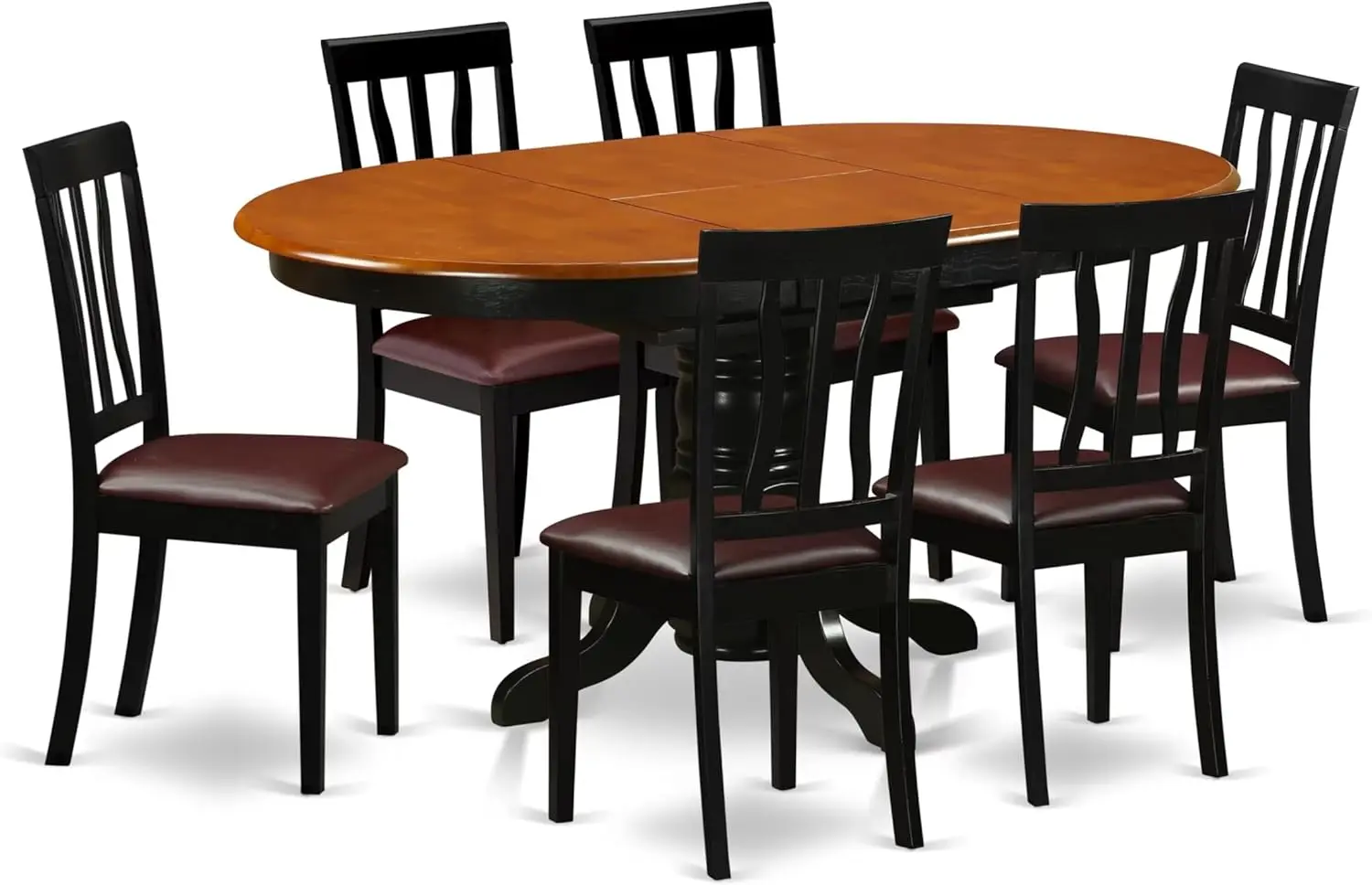 AVAT7-BLK-LC 7 Piece Dining Room Table Set Consist of an Oval Kitchen Table  Leather Upholstered, 42x60 Inch, Black & Cherry