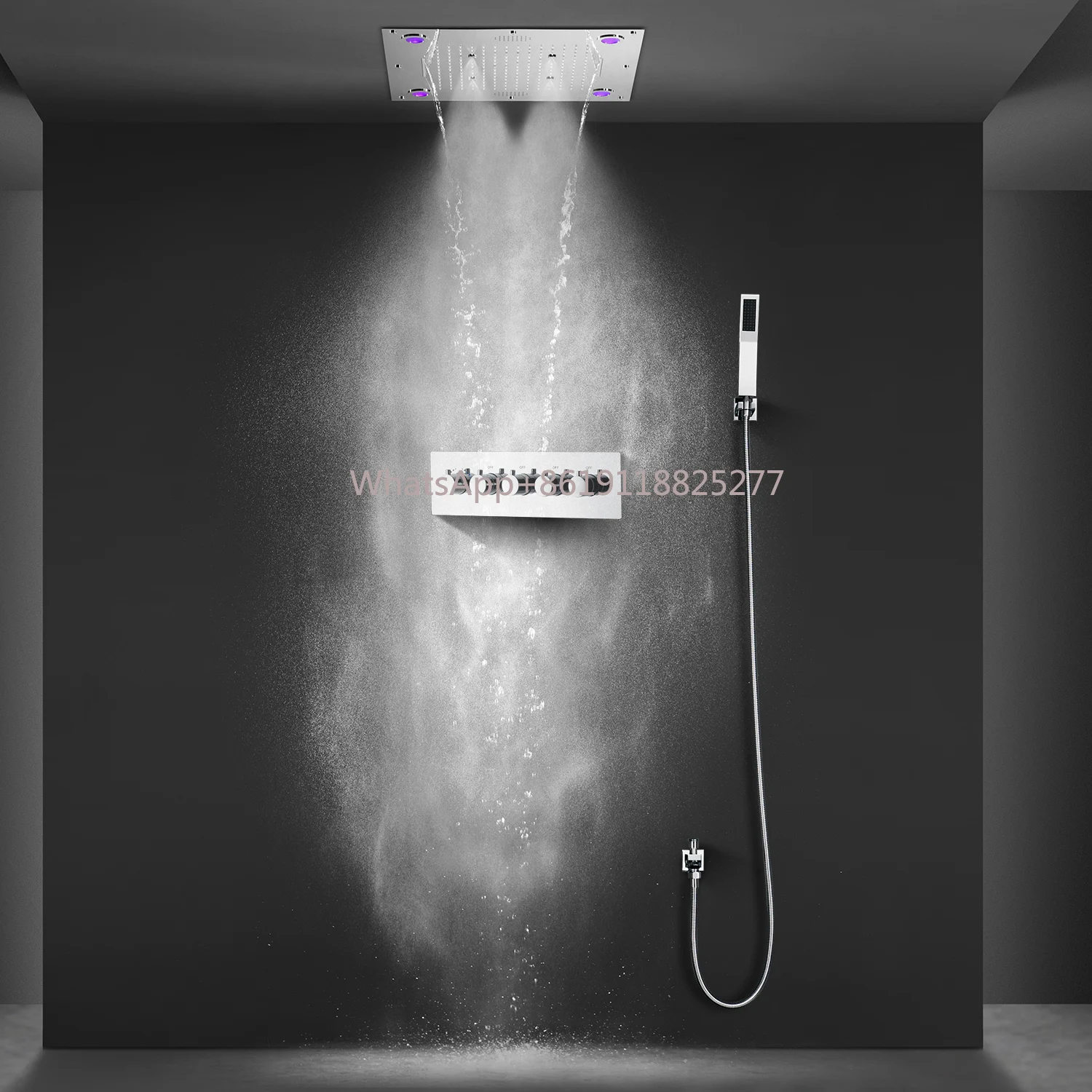 

shower head ceiling mounted rainfall led music shower set Newest bathroom 600*600 4 function waterfall led