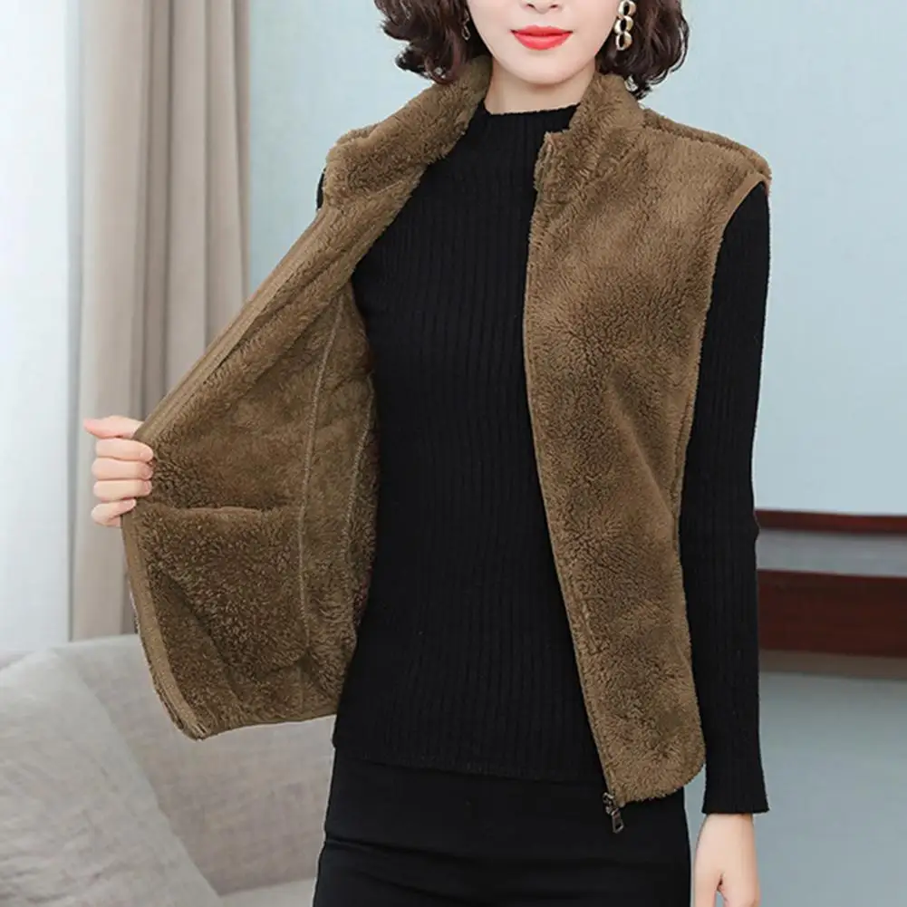 Double Sides Fleece Vest Coat Mother Plush Waistcoat Winter Vest Women Teddy Coat Warm Thickening Sleeveless Jacket Ouvercoat