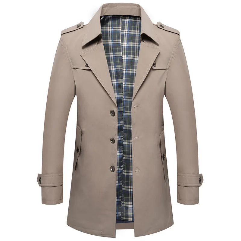 

Mens Slim Notched Collar Single Breasted Jacket Office Trench Coat Men Autumn Winter Cotton Windbreaker Jackets Overcoat Male