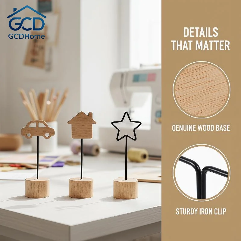 Wooden Base Metal Photo Holders Creative Decor Stand for Photos Notes Memos Cafe Shop Counter Desktop Decoration