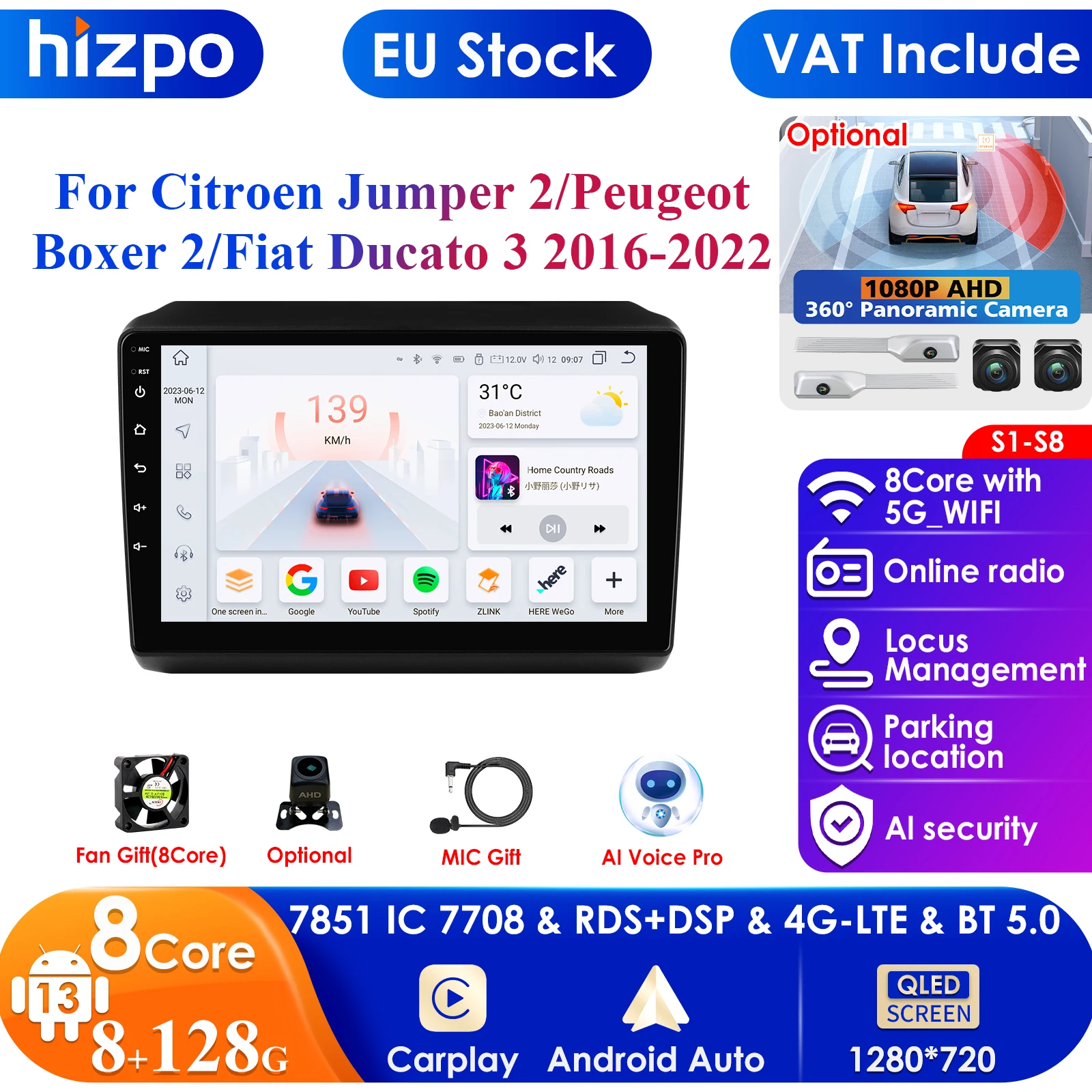 Carplay 4G-LTE 2Din Android Radio for Fiat Ducato3 2006-2022Car GPS Navigation AutoRadio Stereo Multimedia Video Player HeadUnit