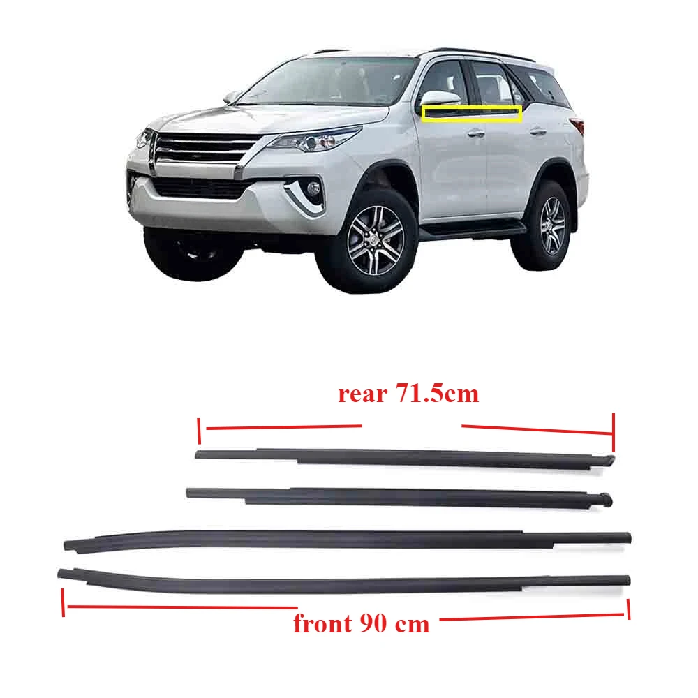 

4 Pcs Black Outside Windows Rubber for Toyota Fortuner 2015-2020 Glass Protector Weather Strip for Glass Outer Laminate Rubber