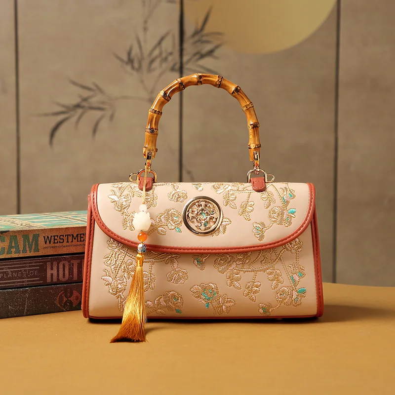 

Summer Colorful Embroidered Flowers Bamboo Knot Handbag for Women 2026 Chinese Style Cheongsam Hanfu Single Shoulder Crossbody