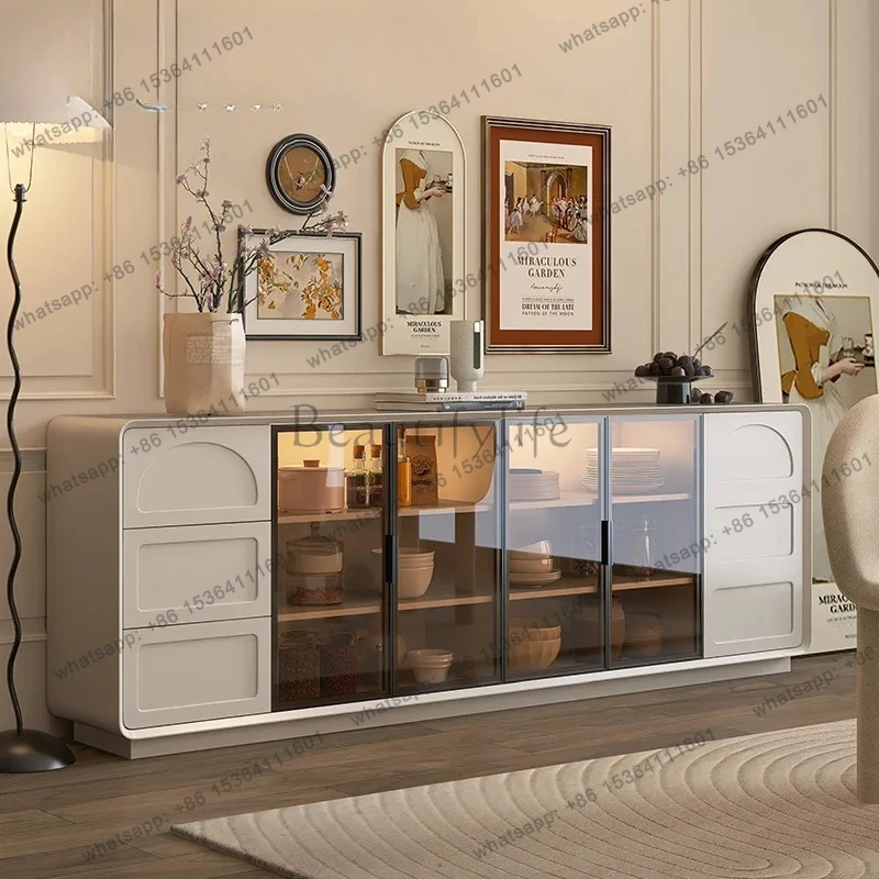 Painted dining side cabinet All solid wood French integrated storage cabinet against the wall Cream wind 30cm narrow side
