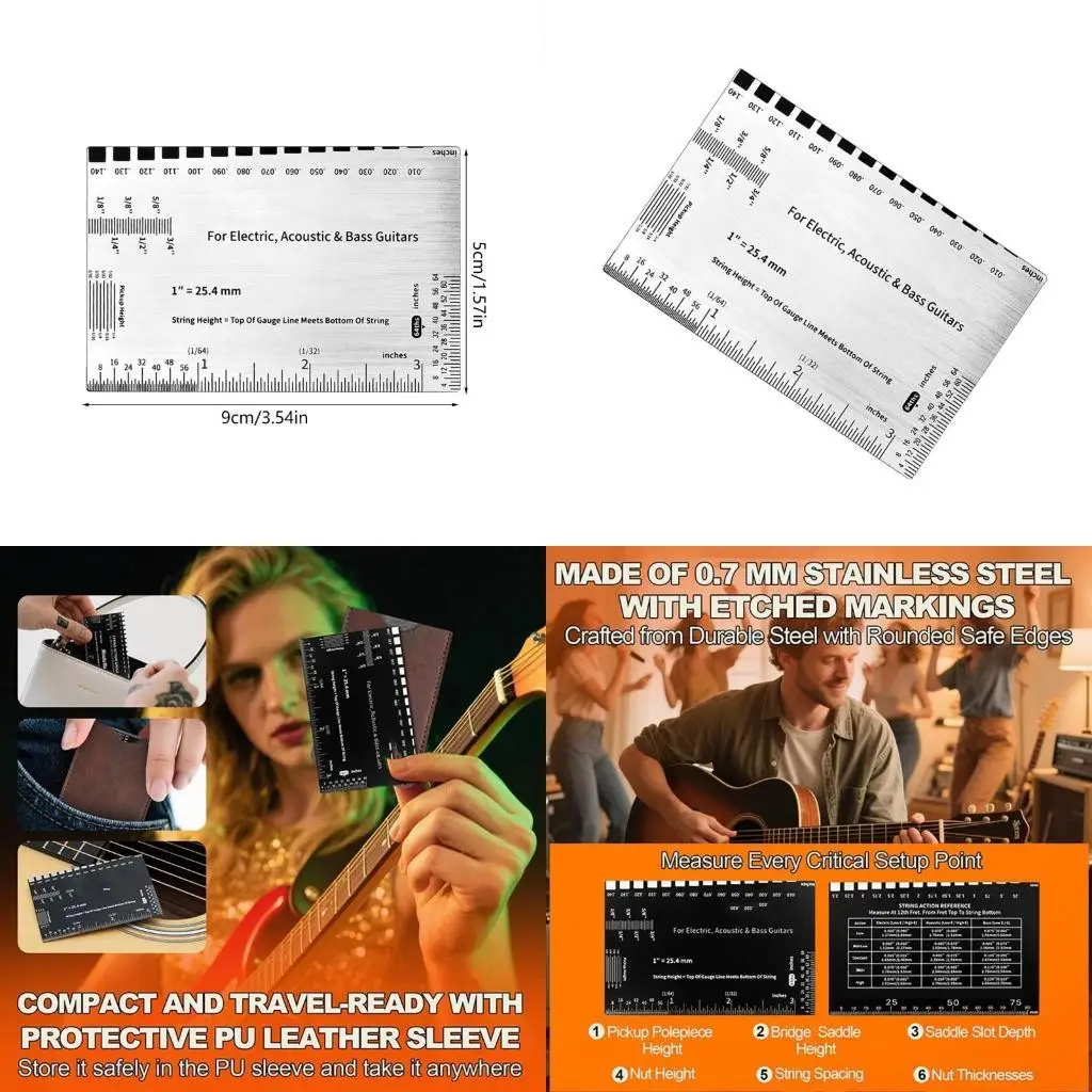  Guitar String Action Gauge Ruler Setup Tool Acoustic Guitar Setup Measuring Tool for Electric Basses Acoustic Guitar