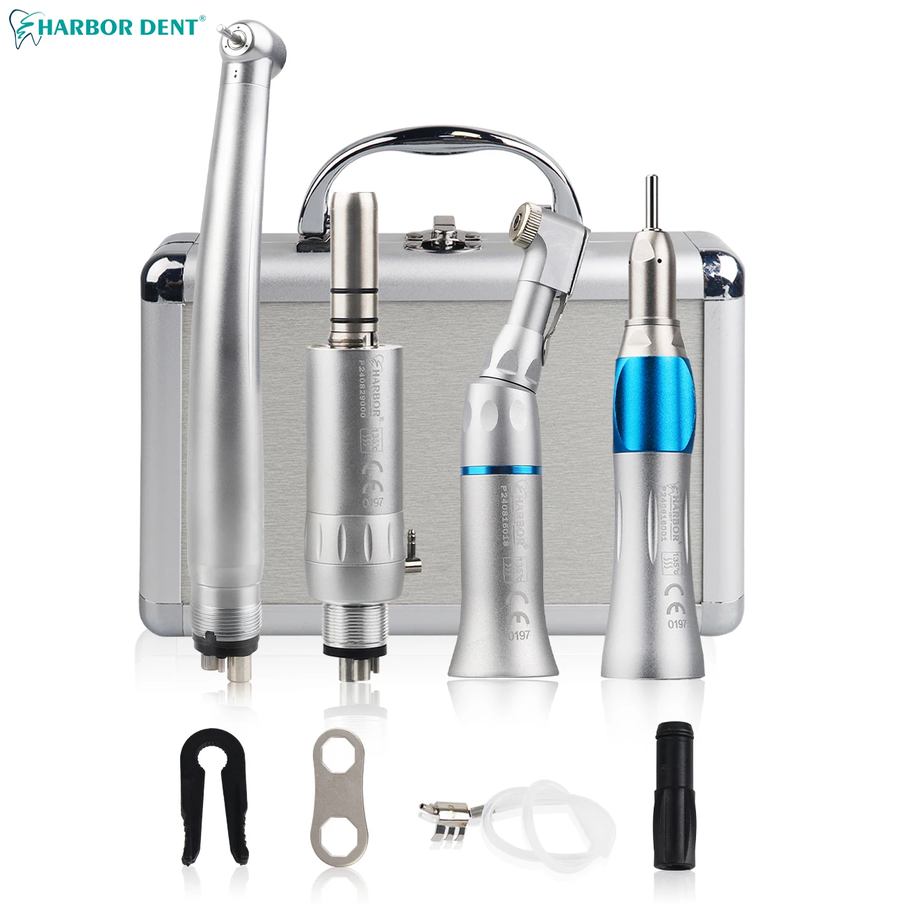 Dental High & Low Speed Handpiece Metal Box Kits  Air Turbine Straight Contra Angle Air Motor 2/4 Holes Silver