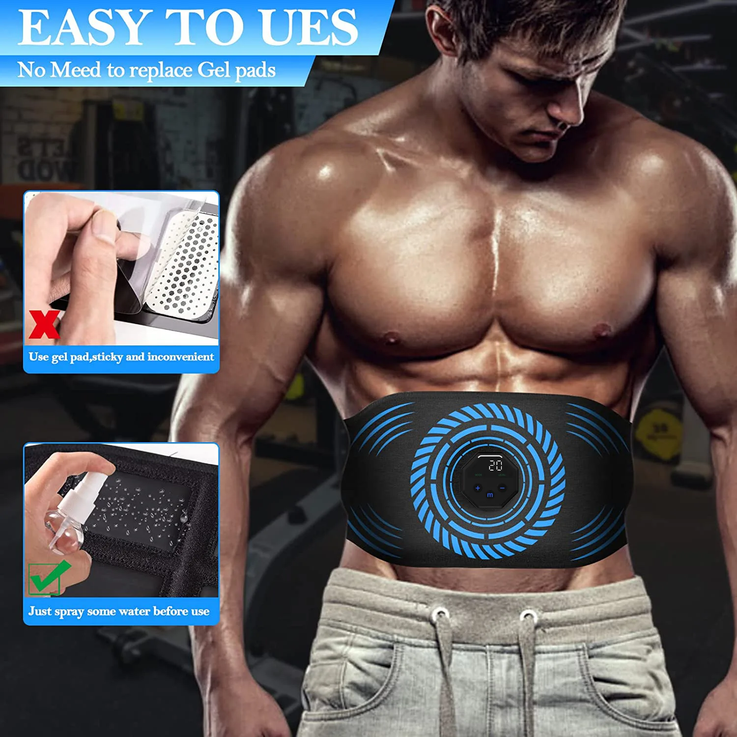 EMS Muscle Stimulator 10 Levels Abdominal Muscle Trainer Adjustable Fiexible Abdominal Toning Waist Belt Shaping Fitness