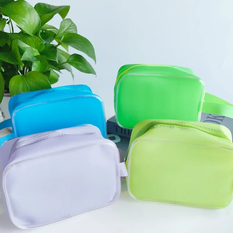 Waterproof Cosmetic Bag Women Makeup Bags PVC Translucent Solid Organizer Pouch With Strap Jelly Bag Women Cosmetic Storage Bag