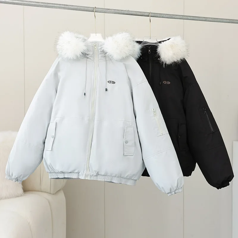 Retro gola destacável neve parka com capuz jaquetas inverno engrossado quente solto casual algodão-acolchoado jaqueta parkas roupas femininas