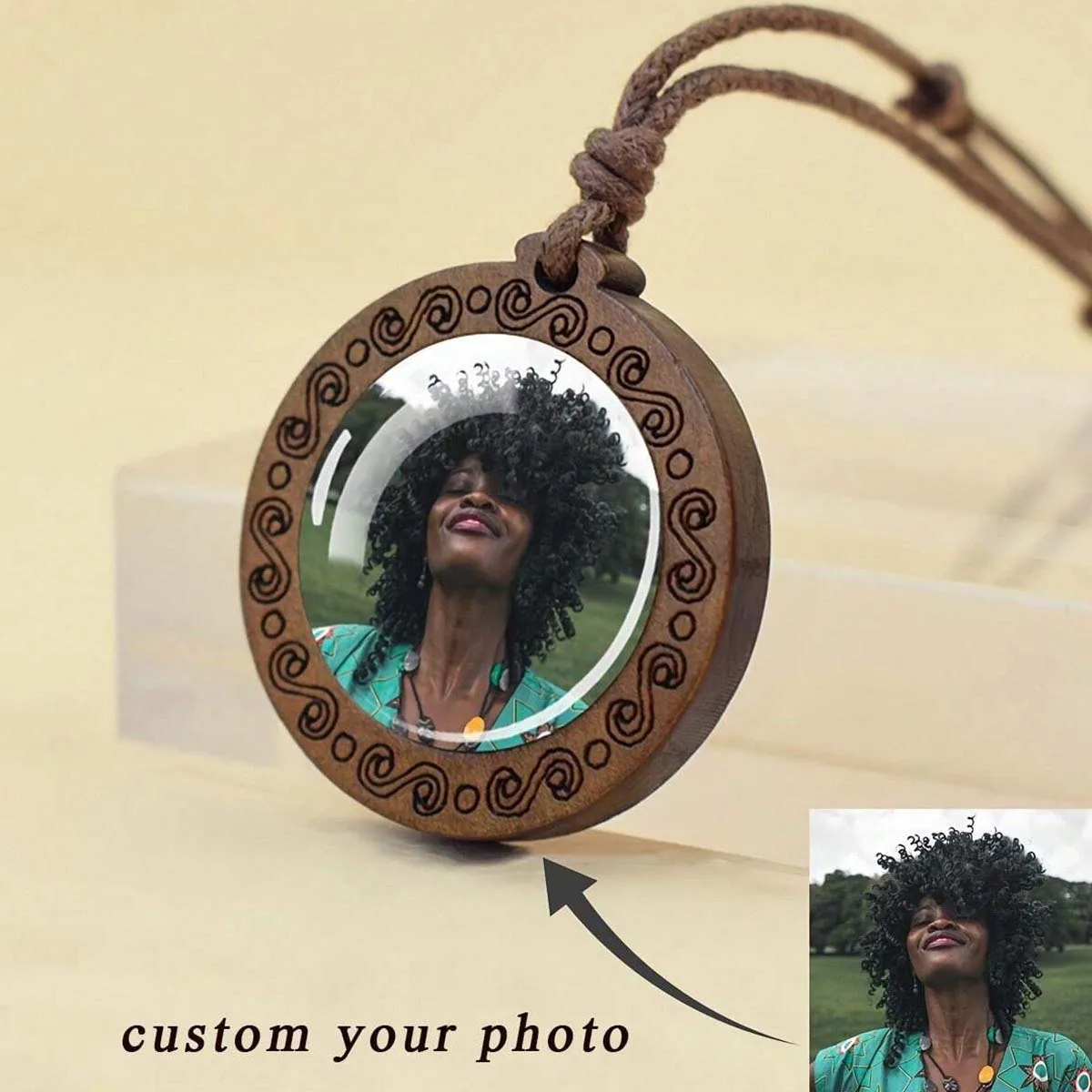 

Customize Necklace Send Photos for Customization Round Glass Wood Necklace Pendant Handmade Glowing in the Dark Friend Gift