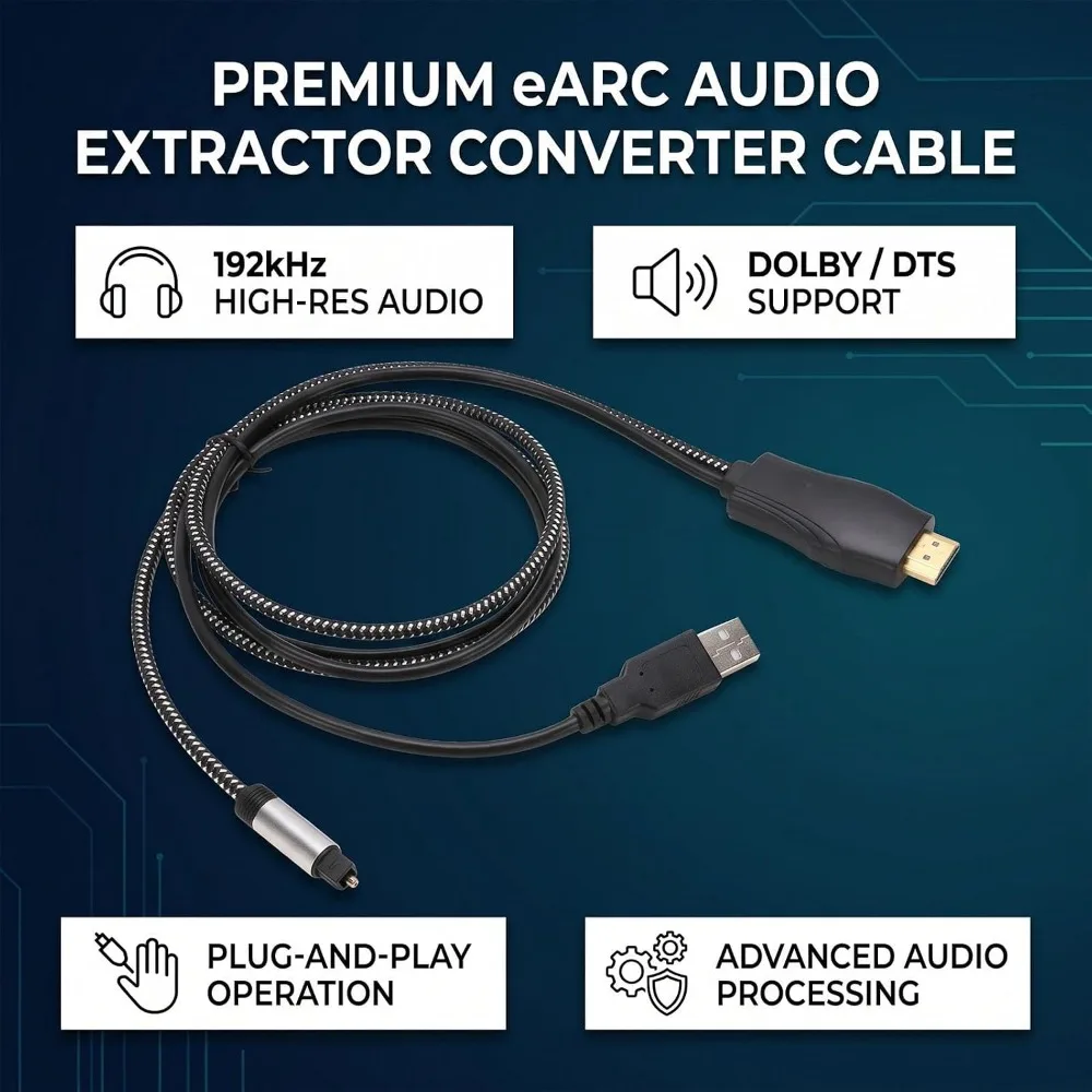 192KHz 24bit eARC ARC to Optical Converter Plug and Play PCM Supported Sound Extractor HD to Optical Adapter